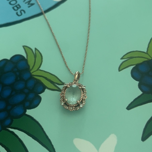 10K Aquamarine Helzberg Rose Gold Diamond Necklace - Picture 2 of 3
